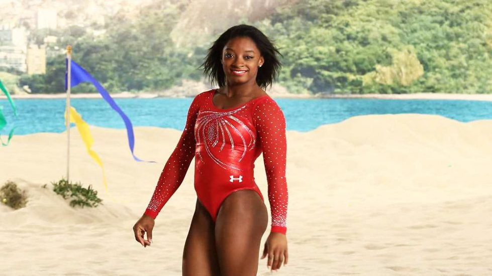 There is one ugly and famous athlete, black girl Simone Biles sexy and biki...